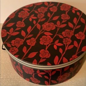 Adorable red black and white hat box 13.5”